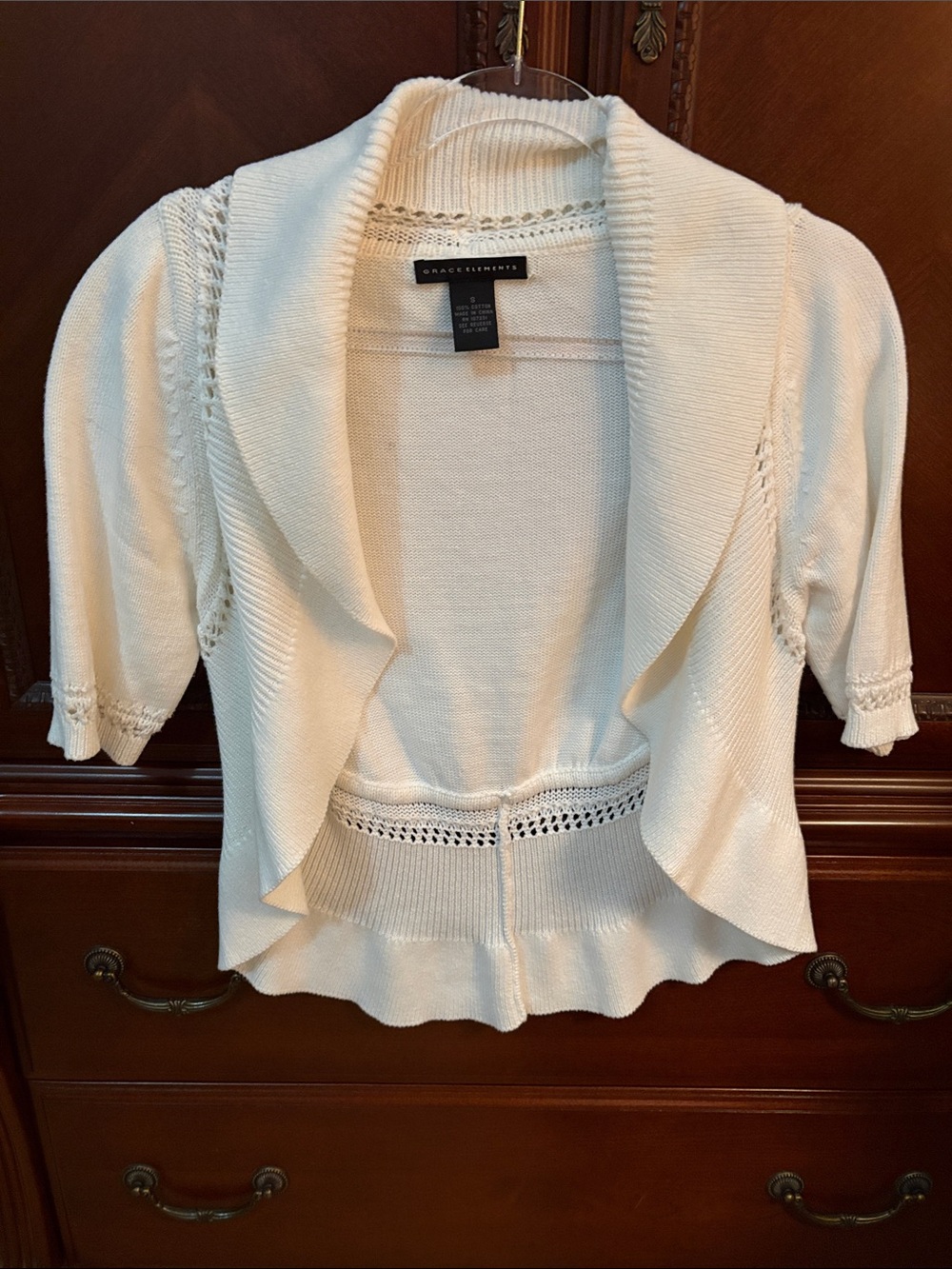 Grace Elements Ivory Open-Front Knit Cardigan Shrug